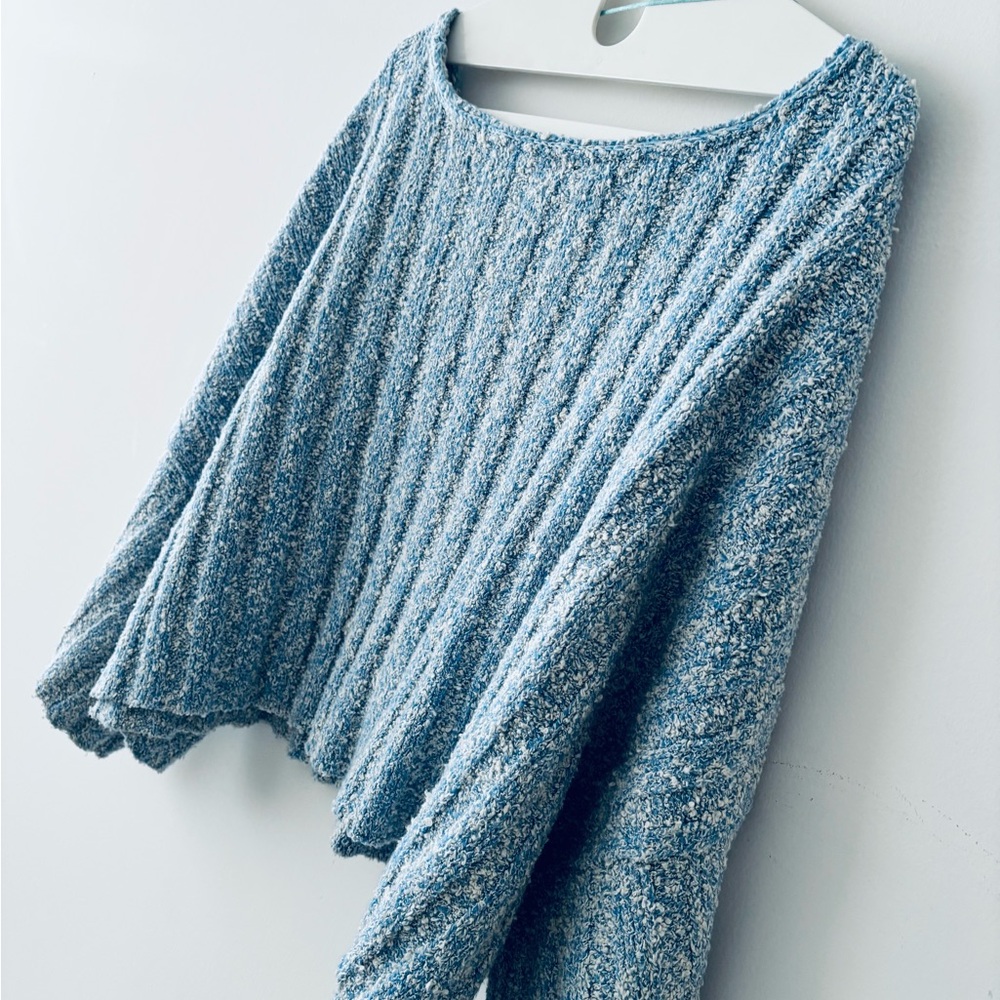 Free People cropped oversized sweater Good Day off shoulder blue nubby texture L